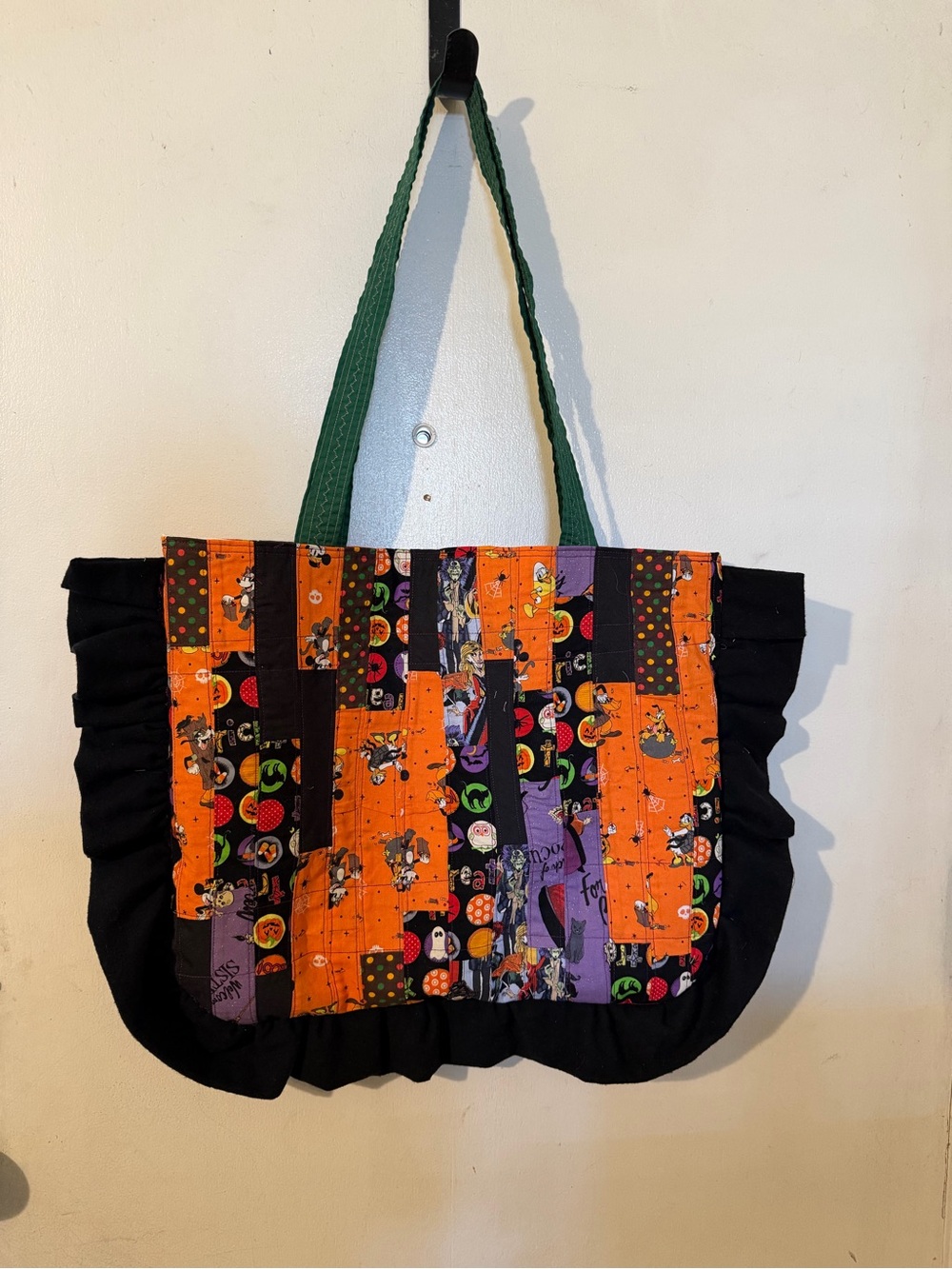 Patchwork Ruffle Tote Bag in Orange, Black & Purple - Picture 3 of 3